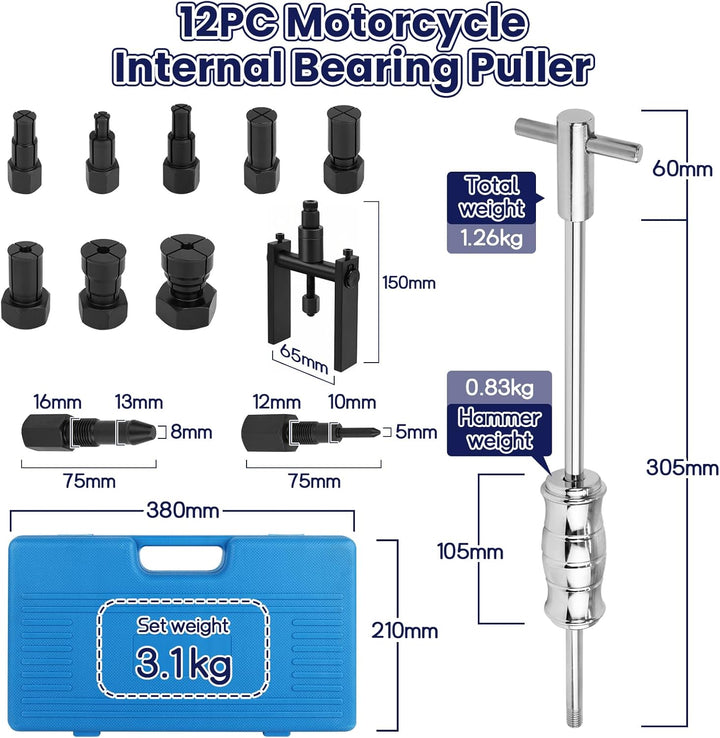 Upgrade Lagerabzieher, Innenlager Abzieher Set mit Gleithammer & Zweiarm, Gleithammer Abzieher mit 8