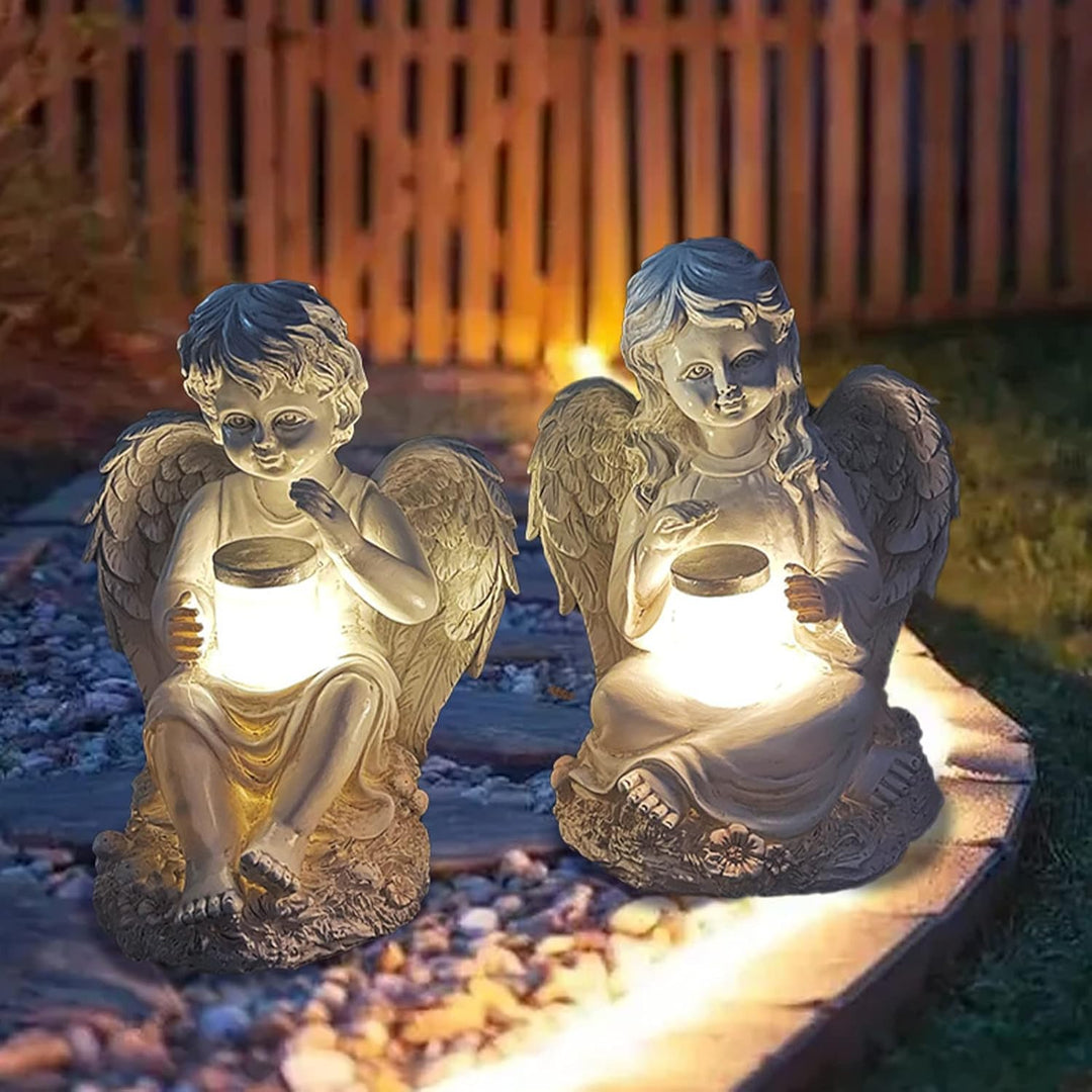 Tuzsocr Engel Gartenfiguren Solar Grablichter für draussen，wetterfest grabschmuck für Friedhof Outdo