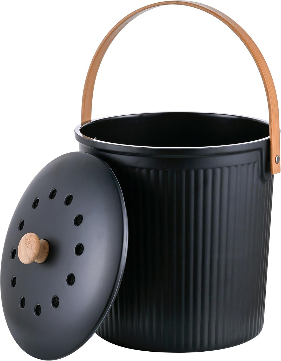 Relaxdays Komposteimer Küche, 5,6 Liter, 2 Aktivkohlefilter, schwarz | Deckel, Bambus-Henkel, Polyre