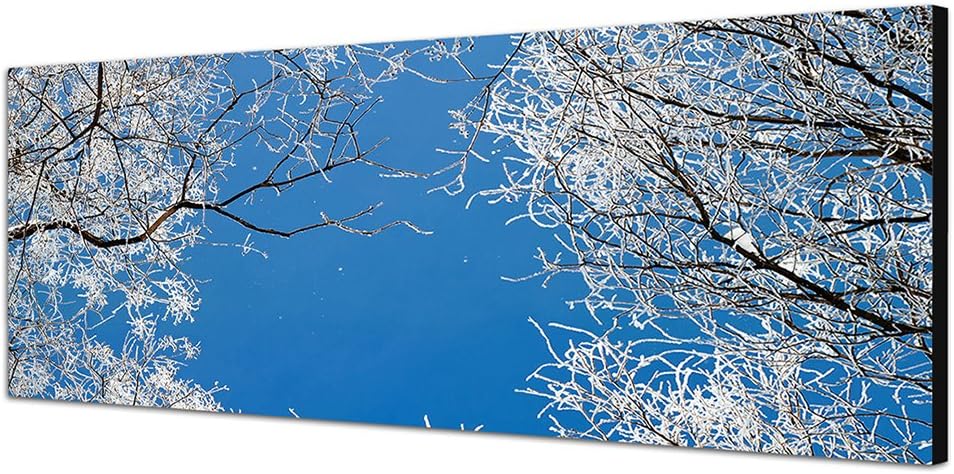 Paul Sinus Art Panoramabild auf Leinwand und Keilrahmen 150x50cm Winter Baumkronen Frost EIS Himmel