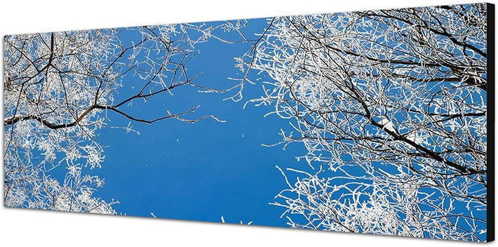 Paul Sinus Art Panoramabild auf Leinwand und Keilrahmen 150x50cm Winter Baumkronen Frost EIS Himmel