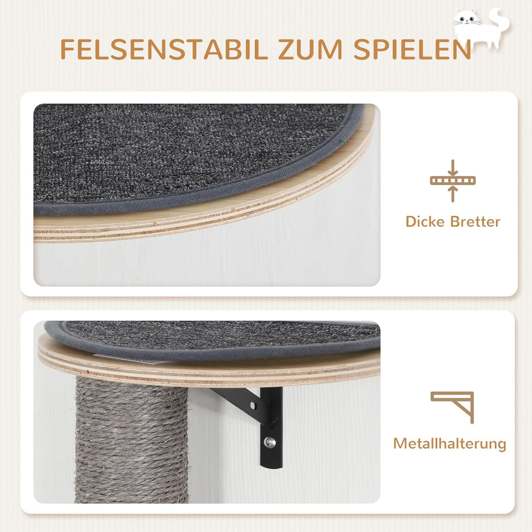 PawHut Kletterwand Katzen 7-teilig Katzenkletterwand Set mit Sisalpfostenleiter Plattform Katzen Wan