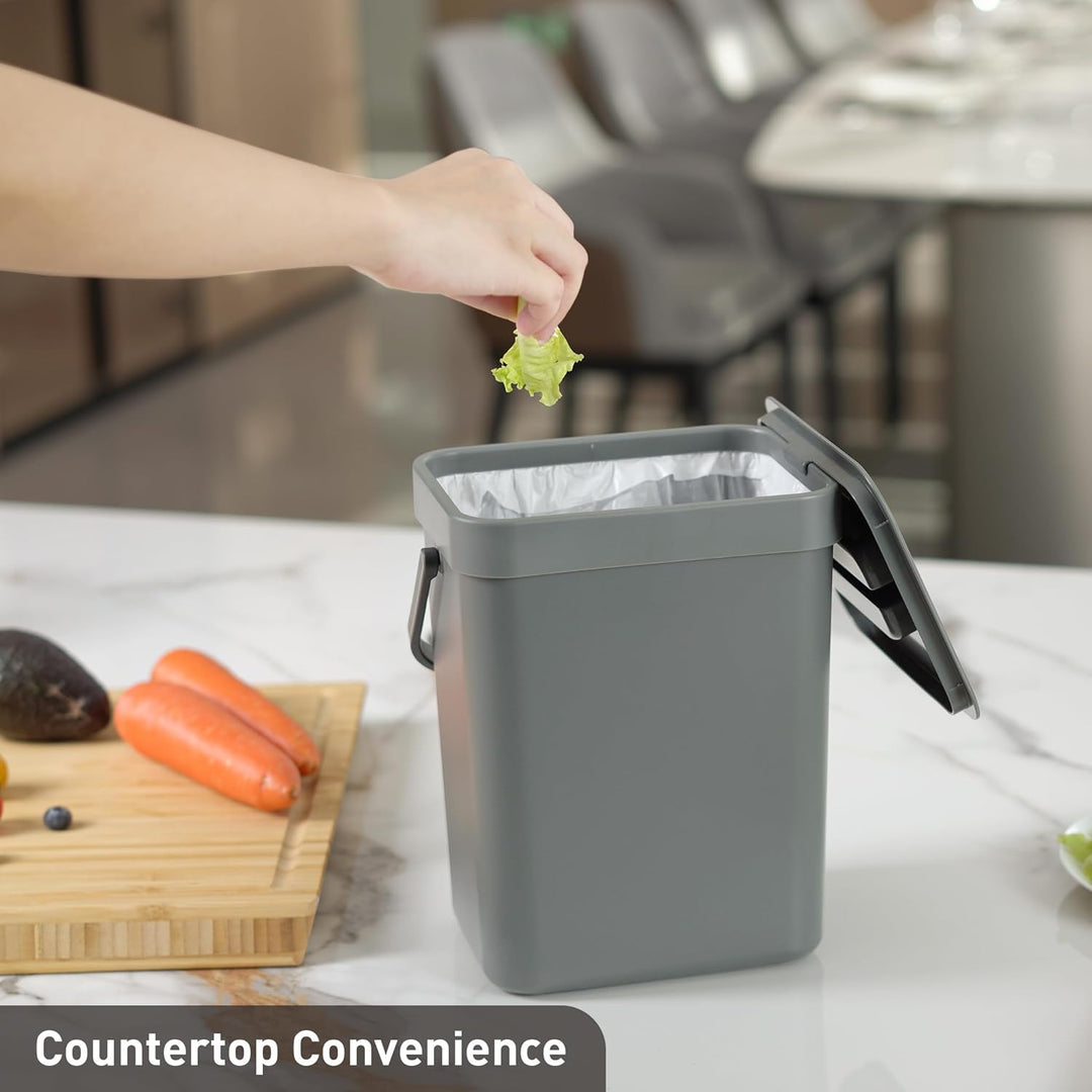 EKO Pure Mini-Küchen-Mülleimer zur Wandmontage mit Deckel, Lebensmittelabfallbehälter, 3 l, Grau, gr