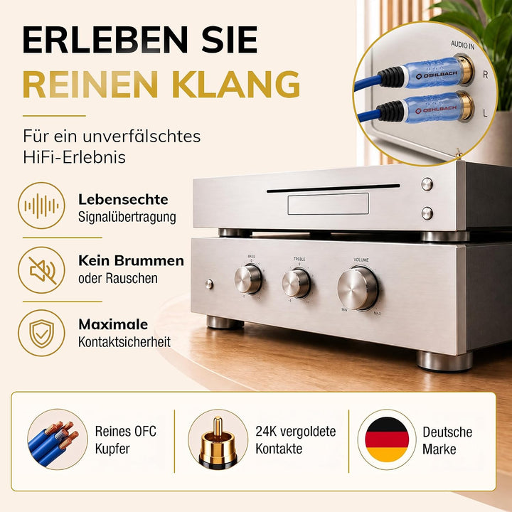 Oehlbach Beat - Stereo Audiokabel - Cinch-Kabel Set für CD-Player &amp; Verstärker (effektive Schirmung