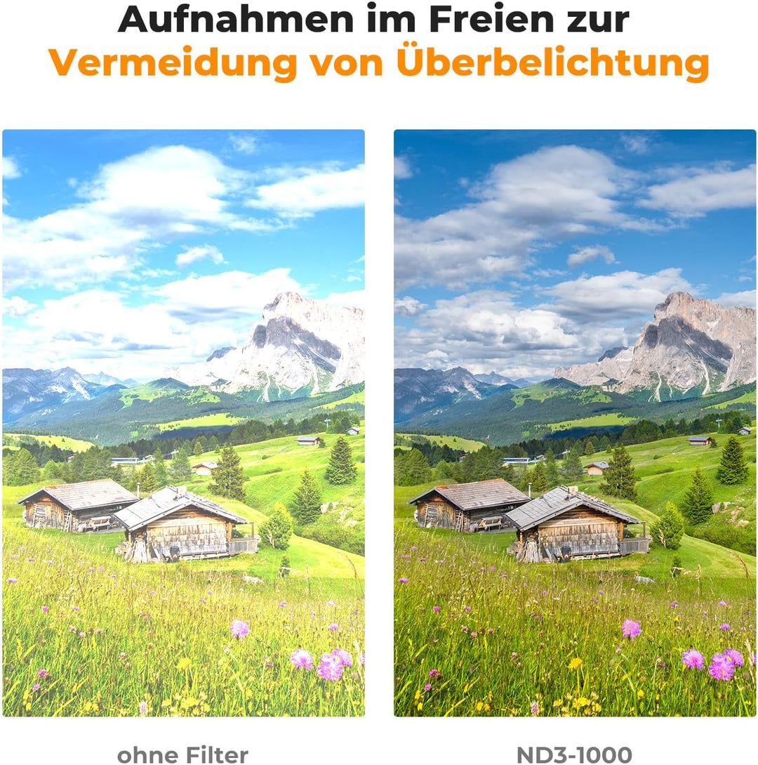 K&F CONCEPT Variabler ND Filter 62mm ND3-ND1000 Graufilter (1.5-10 Blendenstufen) （Nano-Dazzle）, 62m