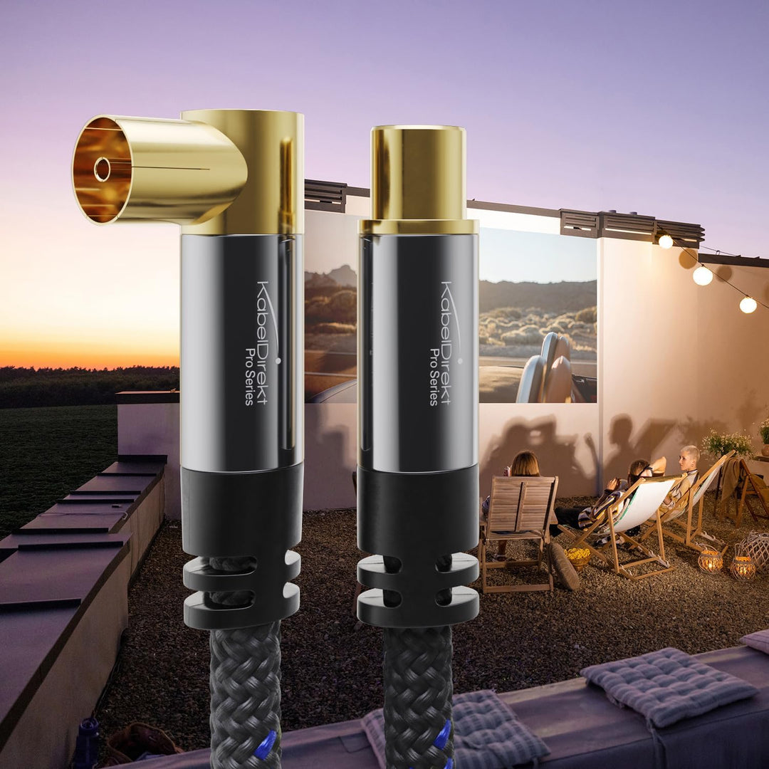 KabelDirekt – 4K Antennenkabel Nylon, TV Kabel 90° gewinkelt/gerade – 15m – Fernsehkabel mit Metalls