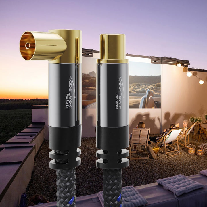 KabelDirekt – 4K Antennenkabel Nylon, TV Kabel 90° gewinkelt/gerade – 15m – Fernsehkabel mit Metalls