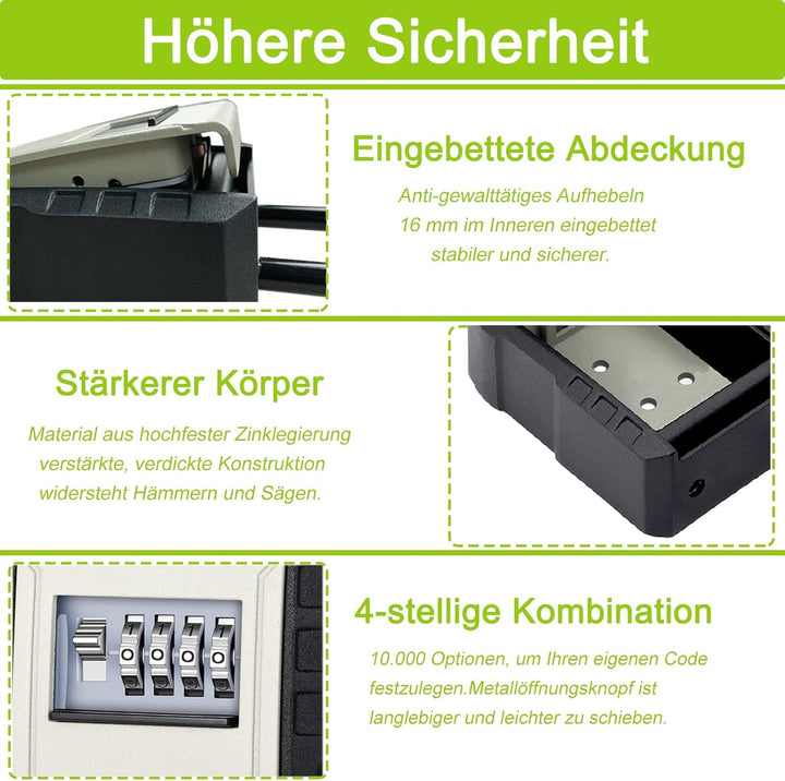 ZHEGE Schlüsseltresor mit Zahlencode Aussen, 4-Stellig Schlüsselbox, Schlüsseltresor mit Bügel, 7 Sc