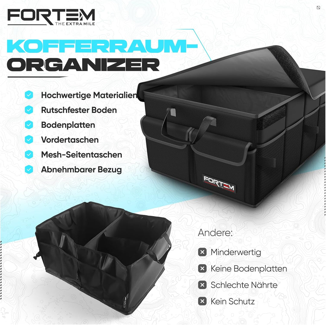 FORTEM Kofferraum Organizer, Kofferraumtasche, Zusammenklappbarer Auto Organizer Kofferraum mit Fäch