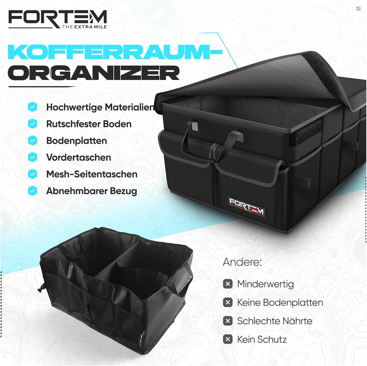 FORTEM Kofferraum Organizer, Kofferraumtasche, Zusammenklappbarer Auto Organizer Kofferraum mit Fäch