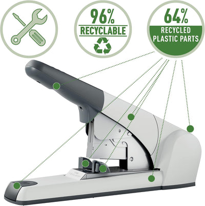 Leitz Superheftgerät, Für 120 Blatt Papier, Inkl. Heftklammern, Ergonomisches Design, Silber, 555300