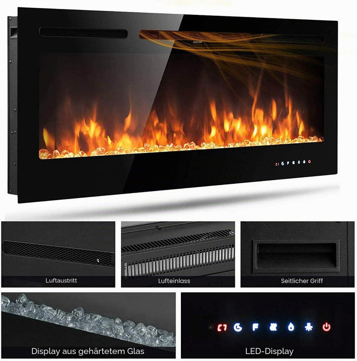 M.C.Haus Elektrischer Kamin, Touchscreen, Glasplatte, Bunte Flamme, Einsatz, Wandmontage, Heizung, F
