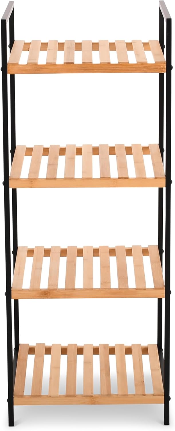 Raburg Standregal & Küchenregal, Bambus, 4 Böden, Metallrahmen Schwarz, Standregal aus Holz & Aufbew