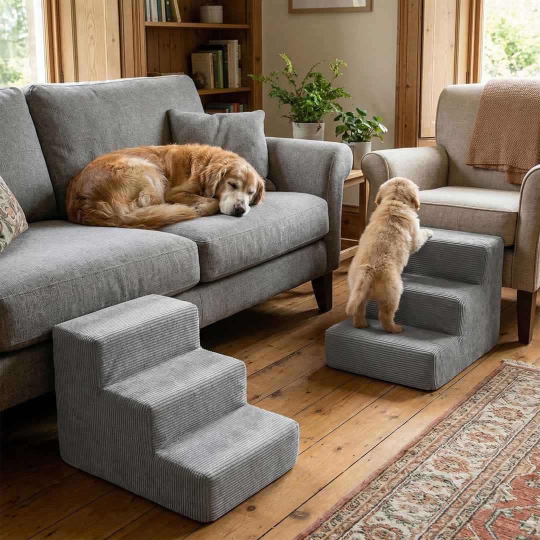 murando Hundetreppe für Kleine Hunde 3 Stufen 30 cm, Cord - Grau | Haustiertreppe für Bett, Sofa, Be