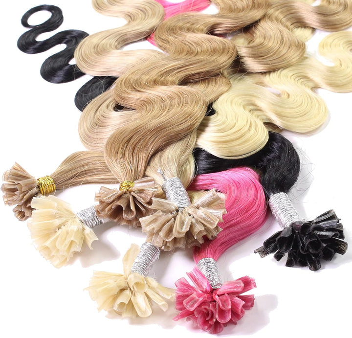 hair2heart Extensions Echthaar Bondings Gewellt - 150 Strähnen 0.5g 40cm 4/0 mittelbraun 150 Strähne