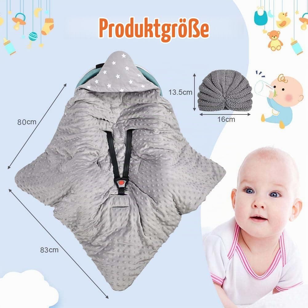 Einschlagdecke Und Strickmütze Set, Einschlagdecke Babyschale Decke Kinderwagen, universal Baby Baby