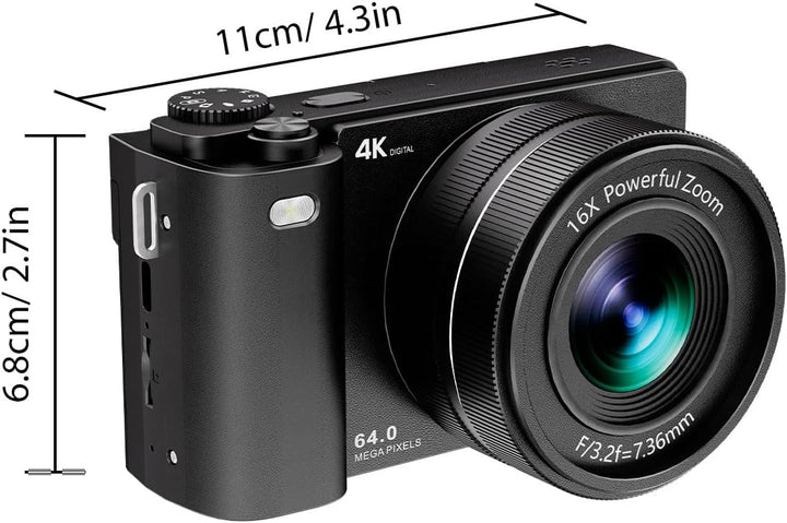 Andoer 64MP Digitalkamera, Vlogging Kamera 16X Optischer Zoom 2,8 Zoll IPS-Bildschirm Kamera, Eingeb