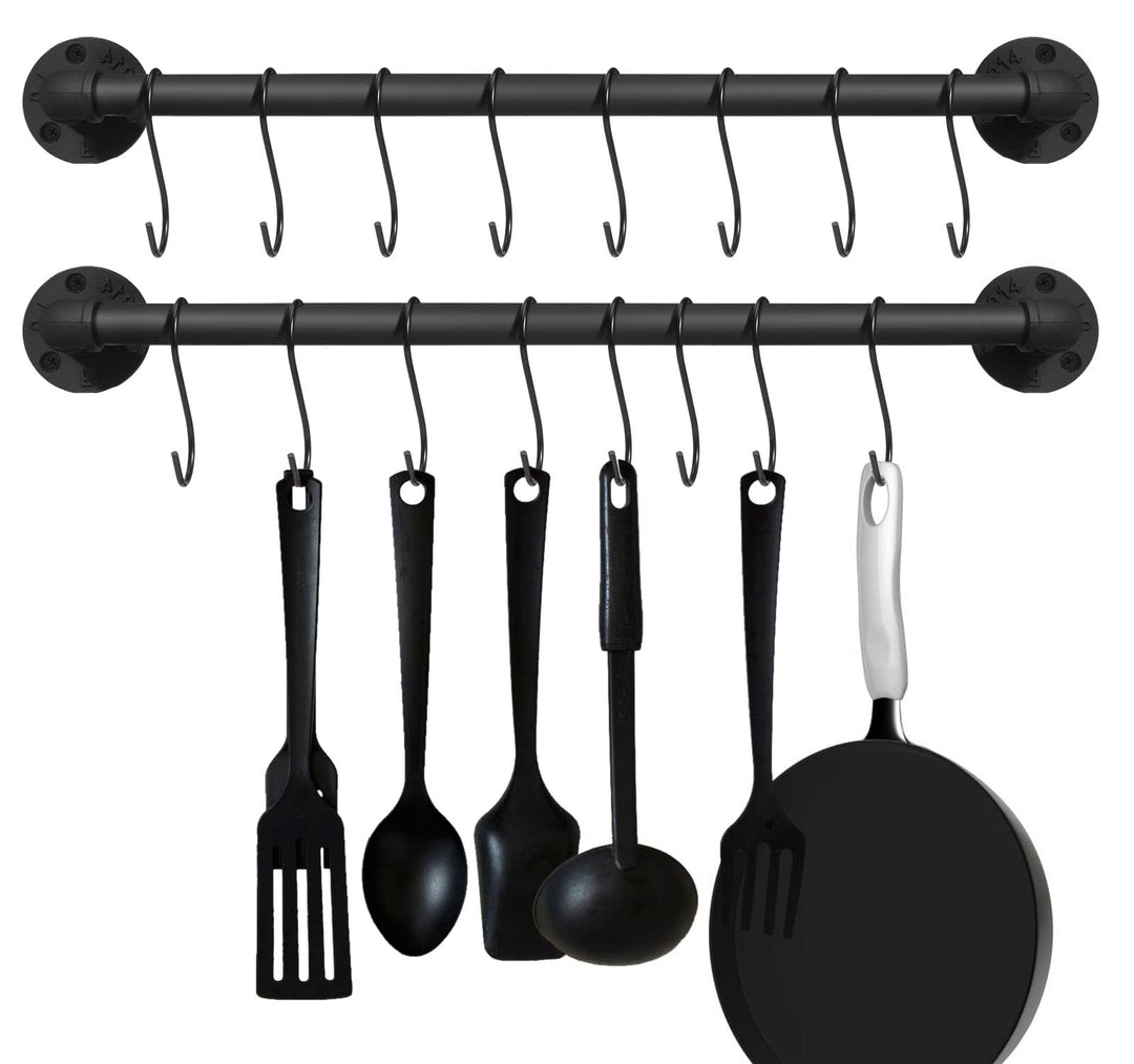 54,9 cm Topf-/Pfannenständer, Wandmontage, Set mit 2 Stück mit 16 Haken, industrielle Pfannenaufhäng