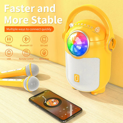 JYX Karaoke Machine für Kinder, Bluetooth Karaoke Anlage mit 2 Mikrofonen, Tragbares Bluetooth Lauts