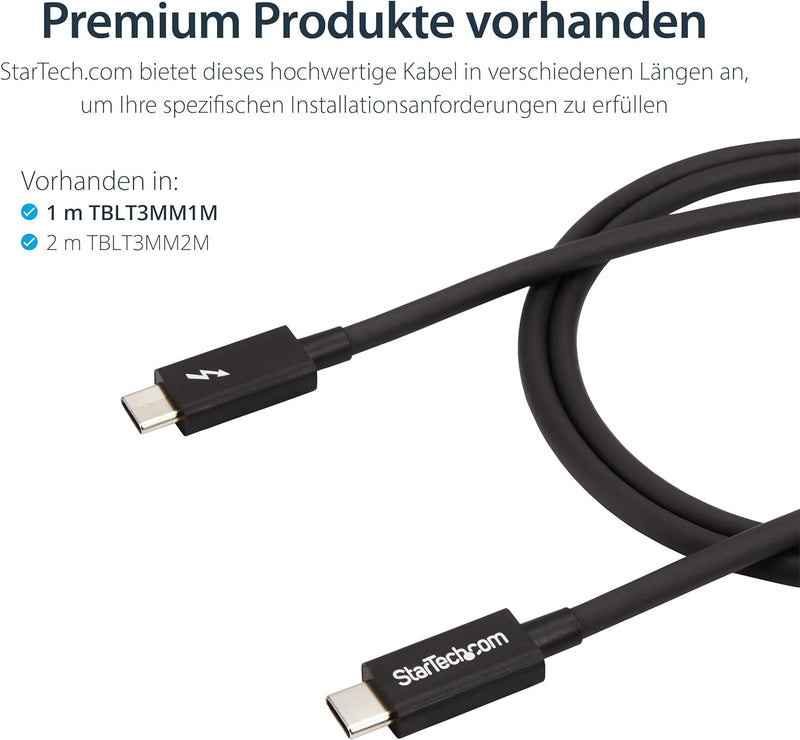 StarTech.com 1m Passives Thunderbolt 3 Kabel, 20Gbps, 100W PD, 4K Video, Thunderbolt Kabel, Kompatib