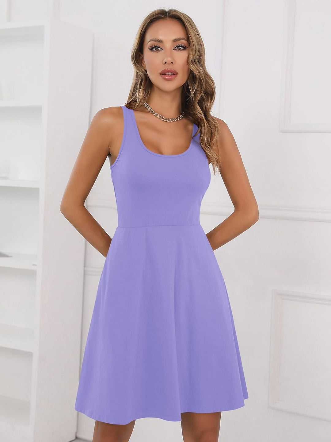 Missufe Damen Sommerkleid Minikleid Rockabilly Freizeitkleid Skaterkleid Kurzes Tank Kleider S Hellv