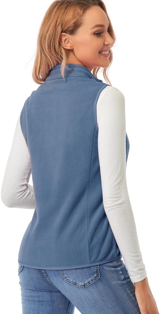fuinloth Fleece Weste für Damen, Leicht Ärmellose Standkragen mit Reissverschlusstaschen, XS Aschenb