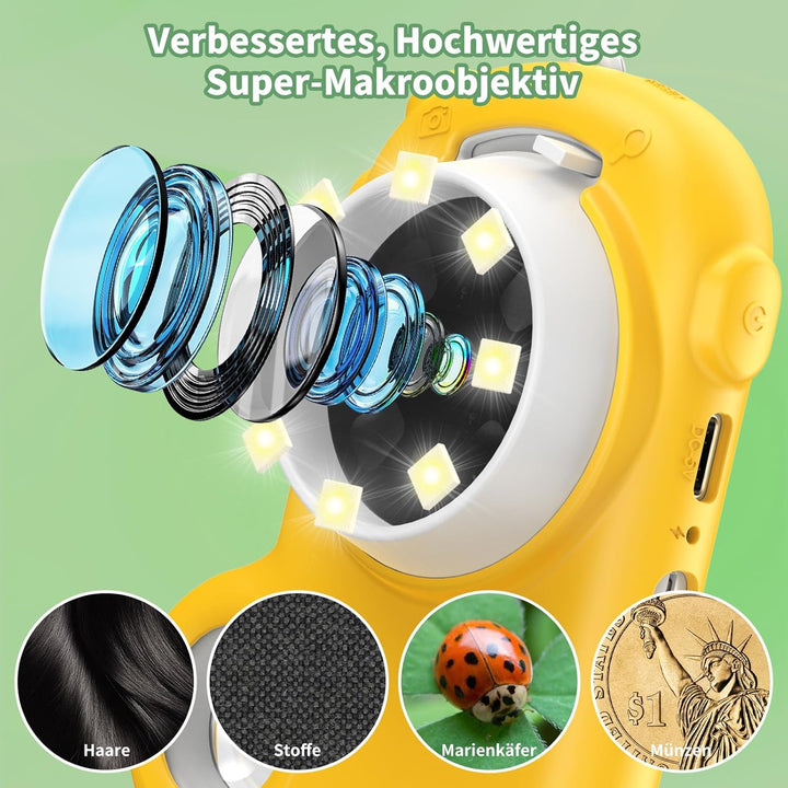 2 in 1 Mikroskop für Kinder, Deepoter 1000X Mikroskop Digital mit 2.0" IPS, Handy USB Mikroskop mit