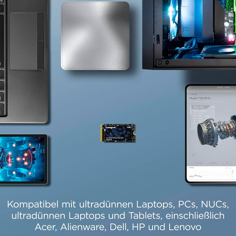 Integral 1TB NVME M.2 SSD 2242 NVMe PCIe Gen3 x4 SSD - Read Speed bis zu 3400MB/s, Write Speed bis z