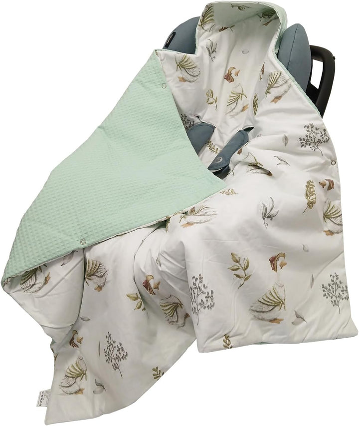 Baby Einschlagdecke Doppelseitig 86x86 cm Baumwolle-Wafellstoff für Kinderwagen und Babybett (Mint W