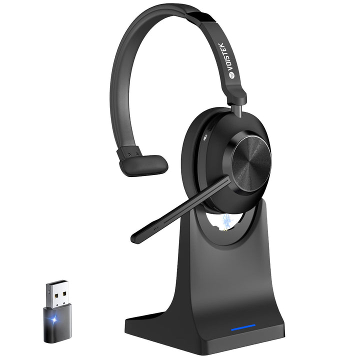 Voistek Kabelloses Bluetooth Headset mit Mikrofon & Rauschunterdrückung, USB Dongle für PC, Ladestat