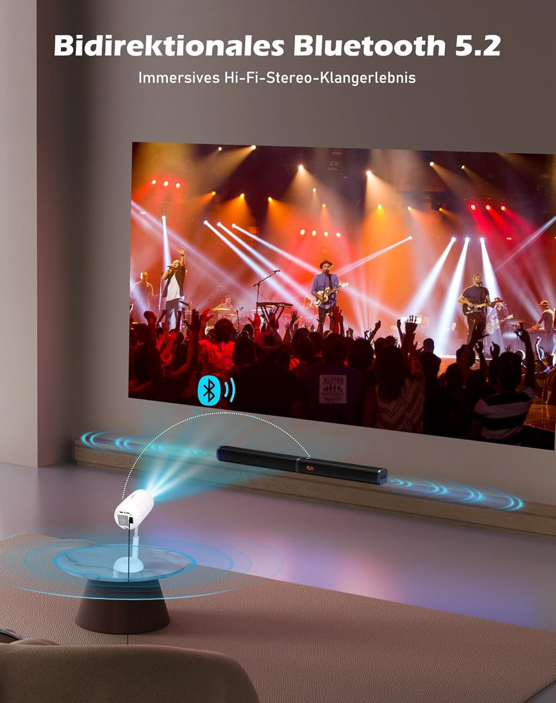 VGKE Mini Beamer mit Android-App, 3D TOF-Autofokus, Automatische Trapezkorrektur, 16000 Lumen Full H