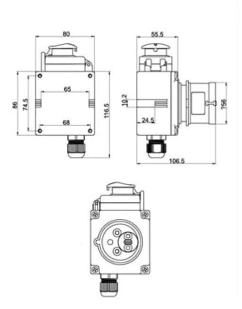 Schalter- Stecker Kombination DZ08-3 400V mit Phasenwender und U-Auslösung -Baugleich KEDU KOA7