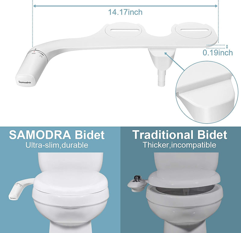 SAMODRA Selbstreinigendes Bidet für Toilette, ultradünn, Einzeldüse, Bidet-Aufsatz für Toilette mit