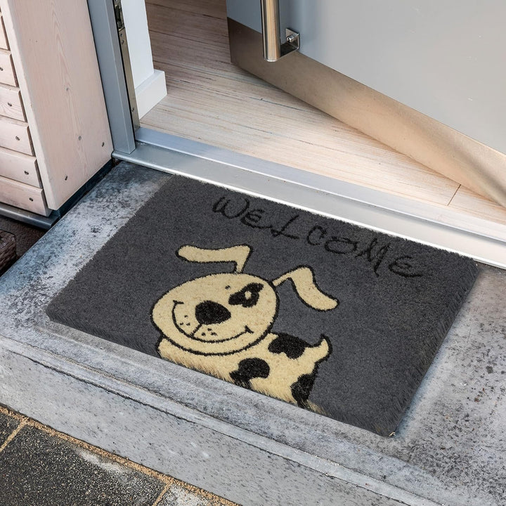 Fussmatte Kokos Hund – Türmatte 40x60 cm – antibakterielle Eingangsmatte – Kokosmatte mit Vinylrücke