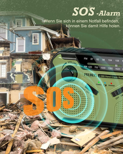 PRUNUS J-369 Kurbelradio FM/AM Mittelwellenradio, Radio Batteriebetrieben, Radio Kurbel Notfall mit