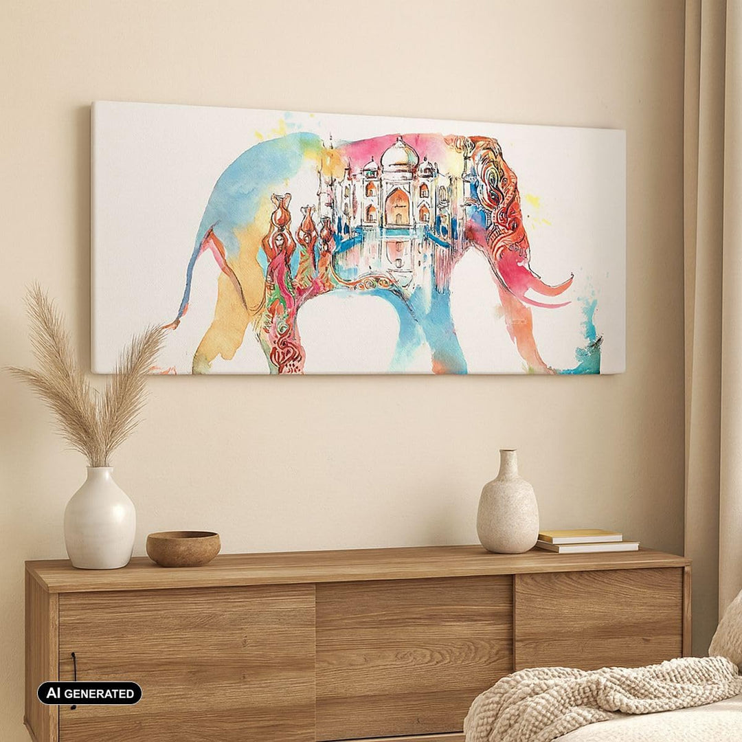 Wandbilder Dekoration Wohnzimmer Elefant Indien ethnisch Kultur Panorama Bilder auf Leinwand 120x50c