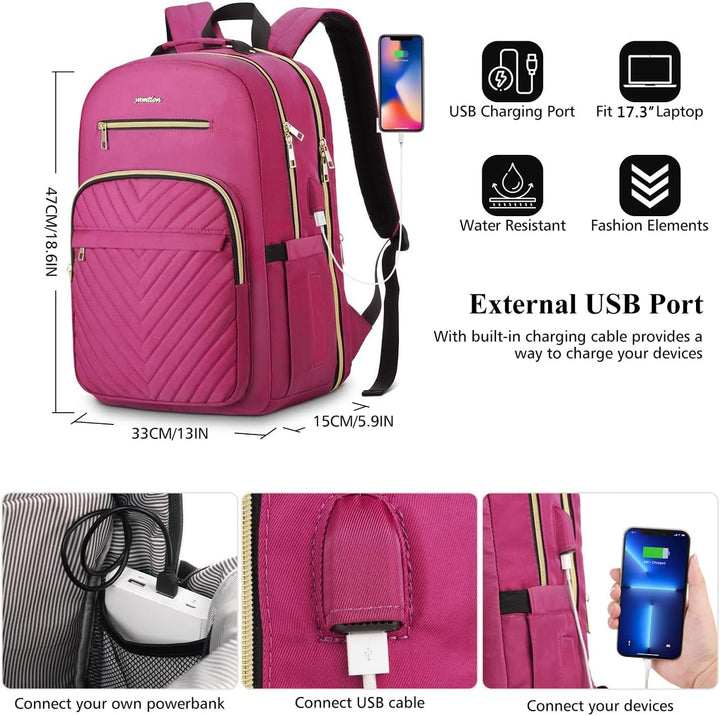 YAMTION Rucksack Damen,Schulrucksack Mädchen Teenager Schultasche Frauen 17.3 Zoll Laptop Rucksack m