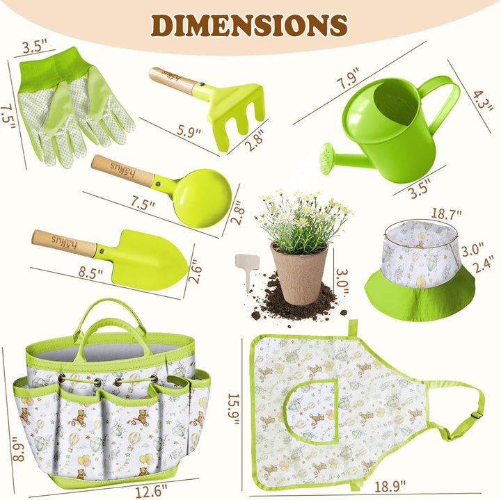 Kinder Gartengeräte Set 18-teilig - Gartenwerkzeug für Kinder inkl. Tragetasche, Giesskanne, Schürze