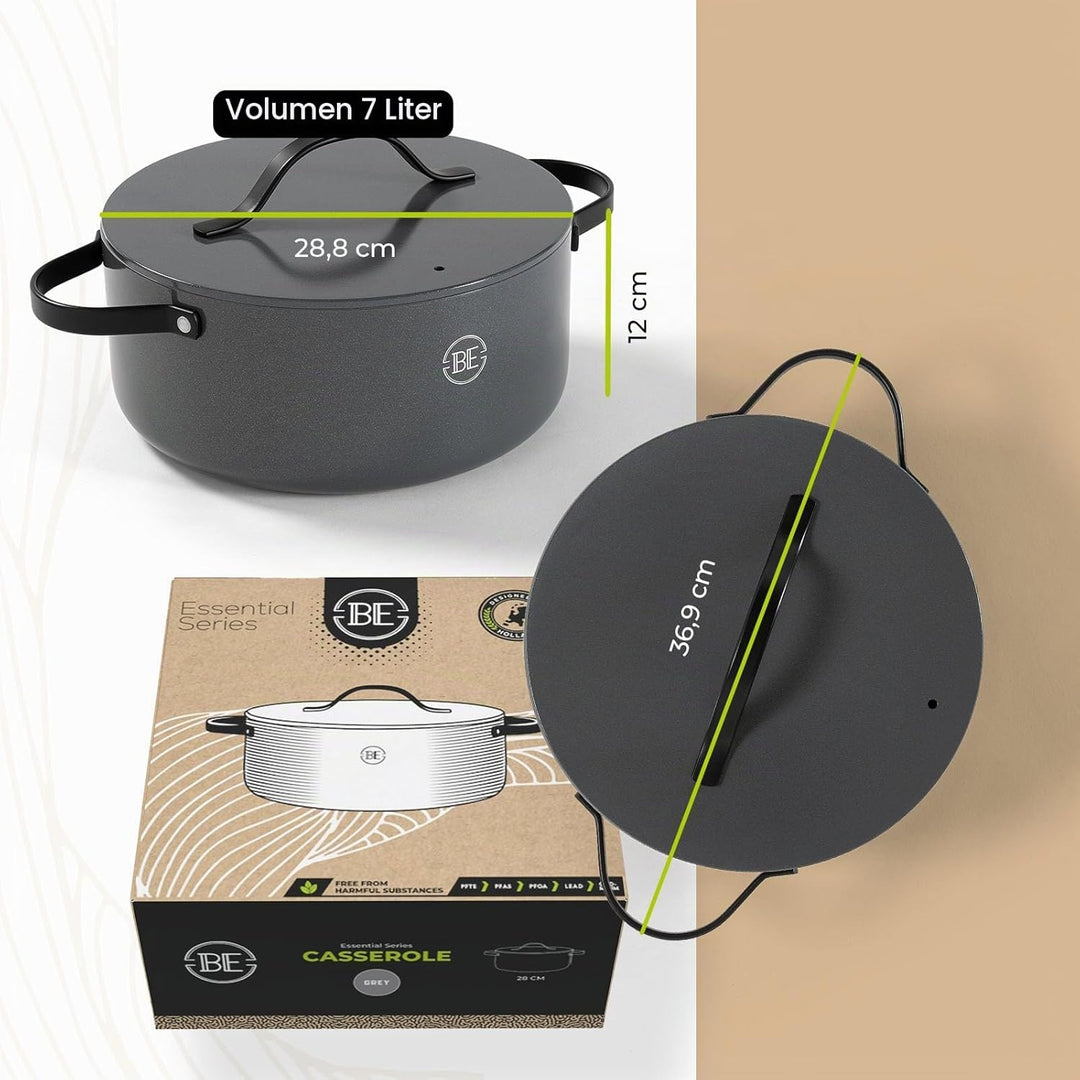Be Living Essential Kochtopf mit Deckel Ø 28 cm (7 L) Induktion Schmortopf, Non Stick Keramik Antiha