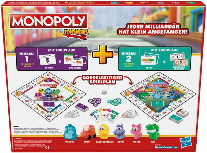 Monopoly Junior, das Klassische Brettspiel für Kinder ab 4 Jahren, 2-seitiger Spielplan - leicht ver