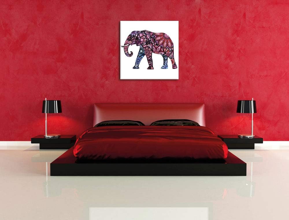 Elefant mit Ornamenten, Format: 70x70 auf Leinwand, XXL riesige Bilder fertig gerahmt mit Keilrahmen