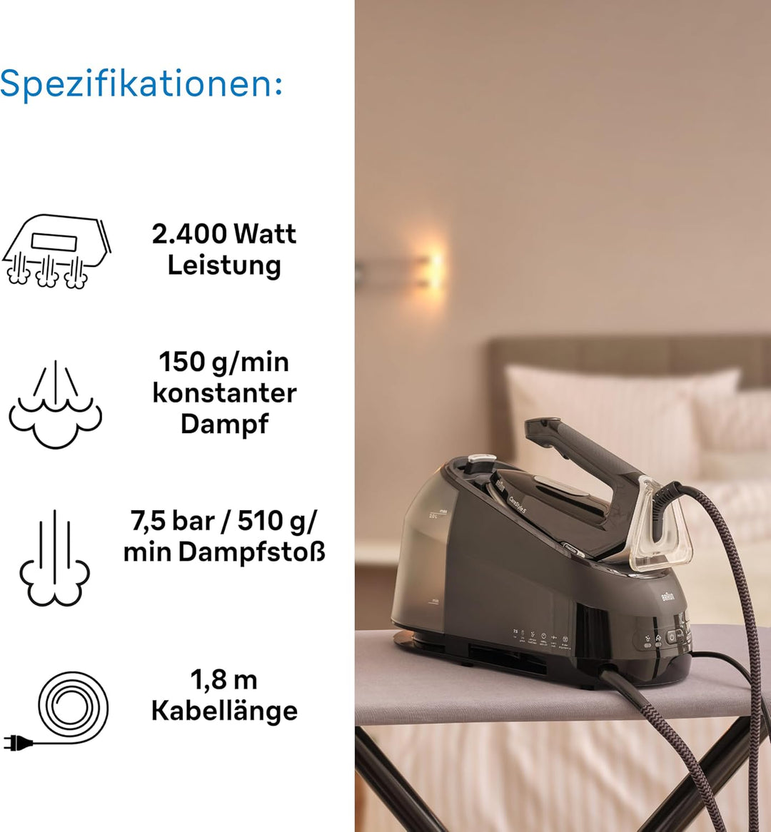 Braun Dampfbügeleisen CareStyle 5 IS5249BK mit FreeGlide 3D, 150 g/min Dampfleistung, schnelle Aufhe