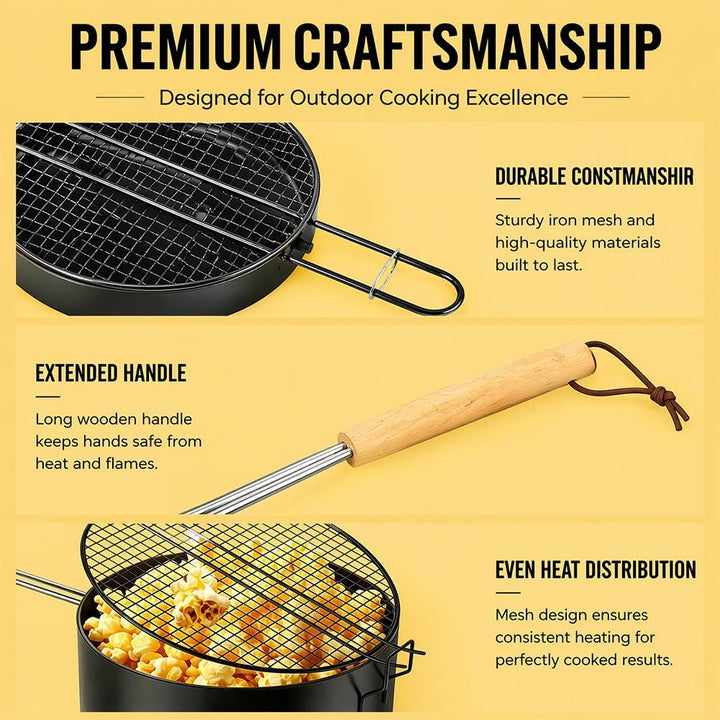 DASIAUTOEM Popcorn Maker Lagerfeuer aus Kohlenstoffstahl, Antihaft Outdoor Popcorn-Pfanne, Manuelle
