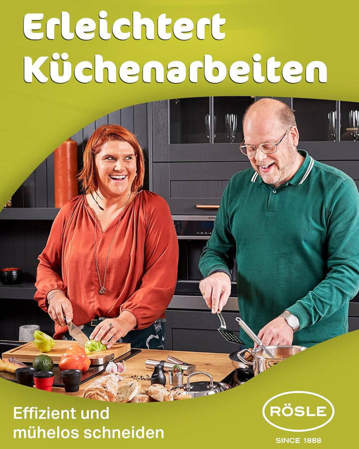 RÖSLE Santokumesser Tradition, Hochwertiges Küchenmesser mit Kullenschliff zum feinen Schneiden von