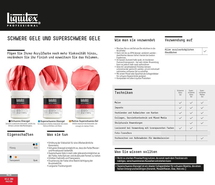 Liquitex 5121 Professional glänzendes schweres Gel Medium für Acrylfarben, erhöht den Oberflächenwid