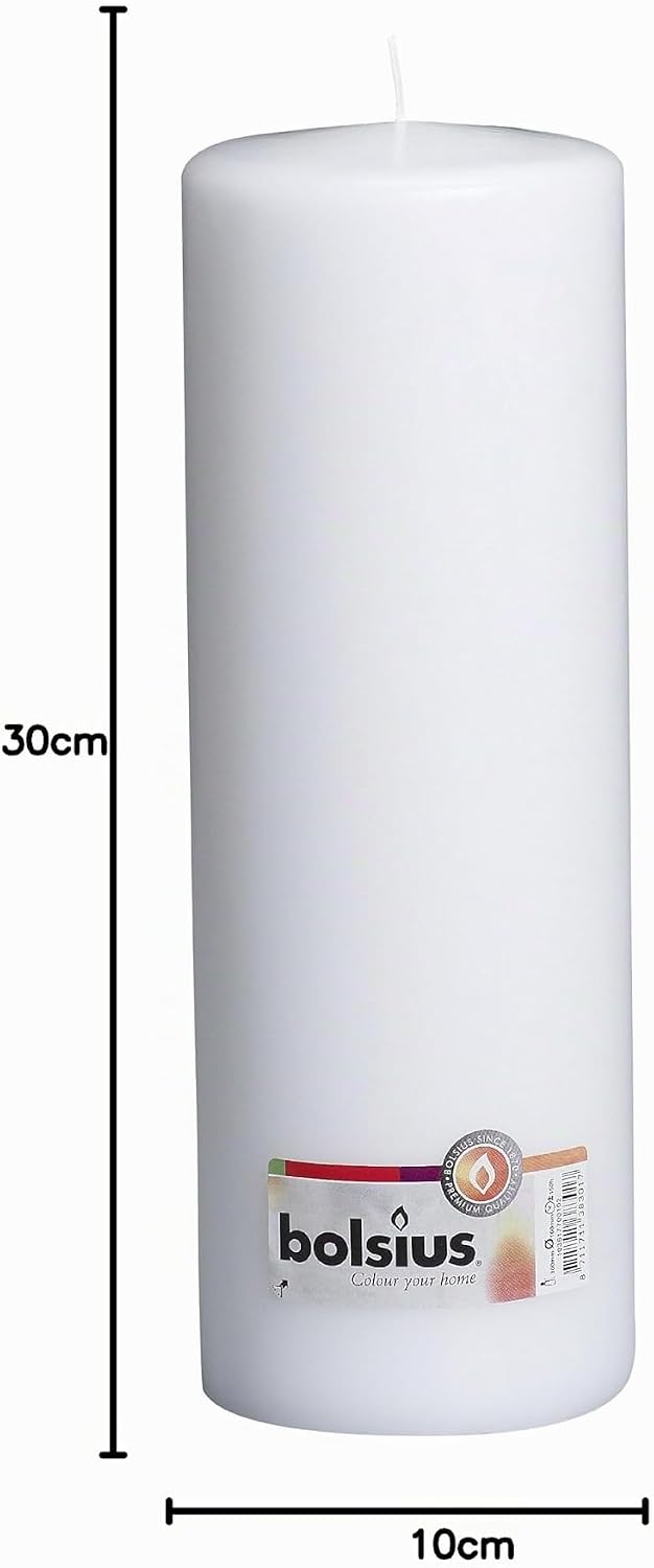 BOLSIUS Qualitäts - Stumpenkerzen 300 x 100 mm weiss im 4er Pack, Weiss