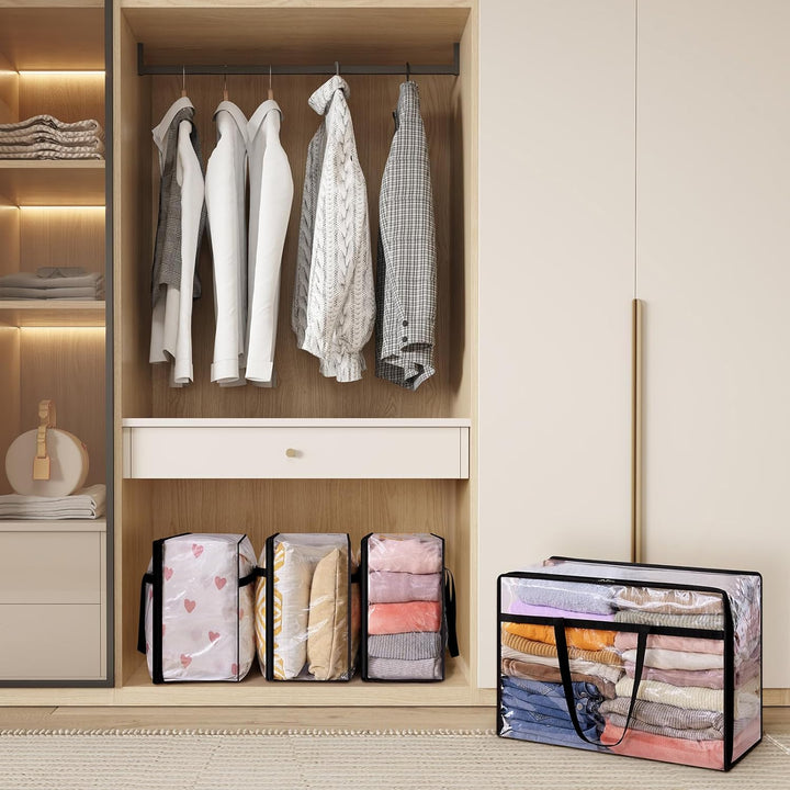 Lifewit 6 Stück Transparente Plastik Aufbewahrungstasche, 60L Kleiderschrank Organizer Aufbewahrungs