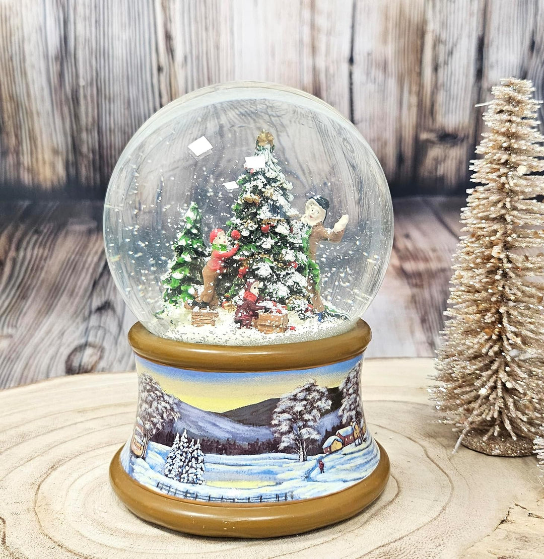 Weihnachts-Schneekugel mit Musik | Schneekugel Christbaum schmücken | Sockel Winterlandschaft braun