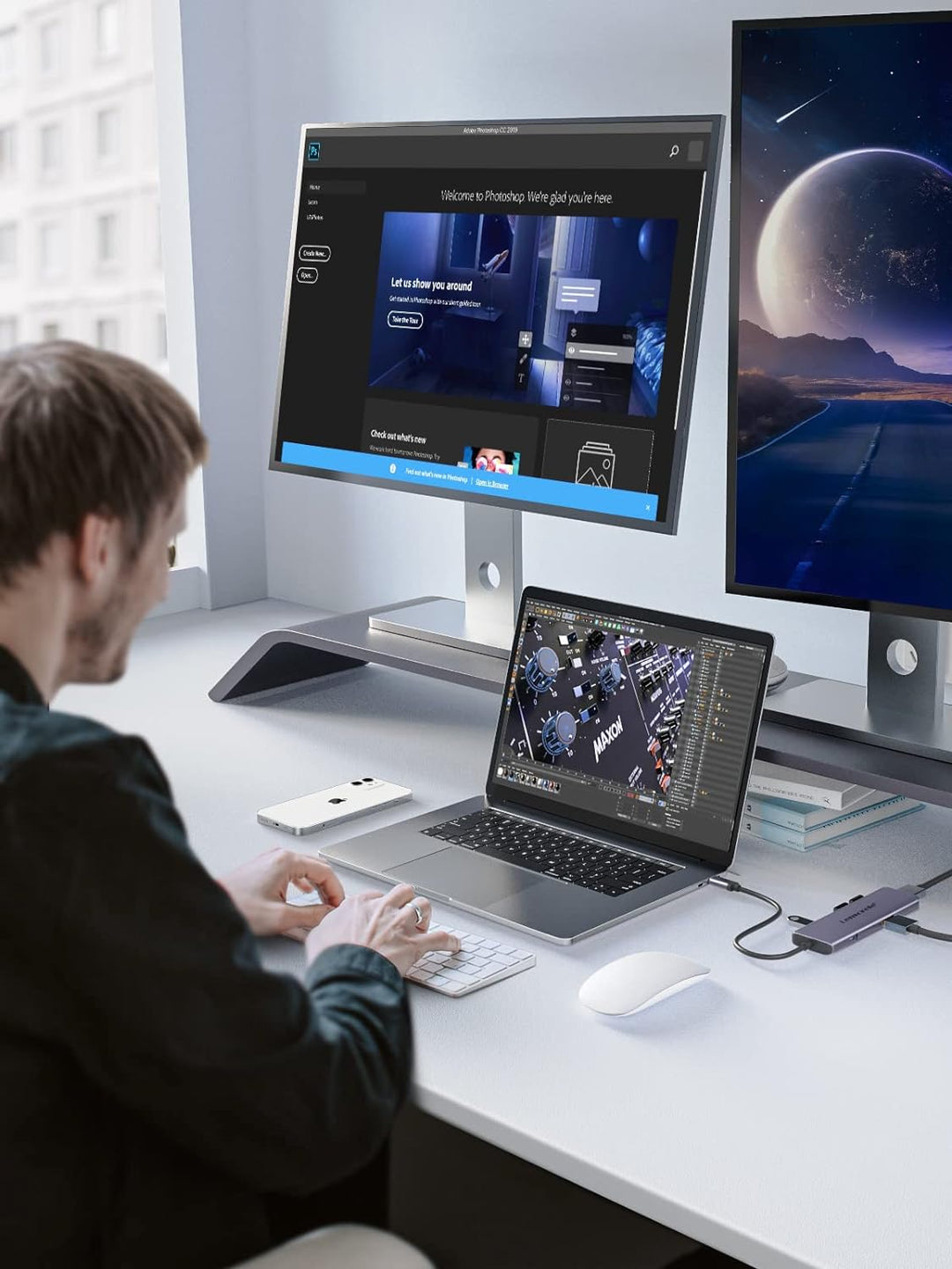 Docking Station, Lemorele 7 in 1 Dual Display Aluminiumgehäuse Adapter mit Dual HDMI, USB 3.0&USB 2.