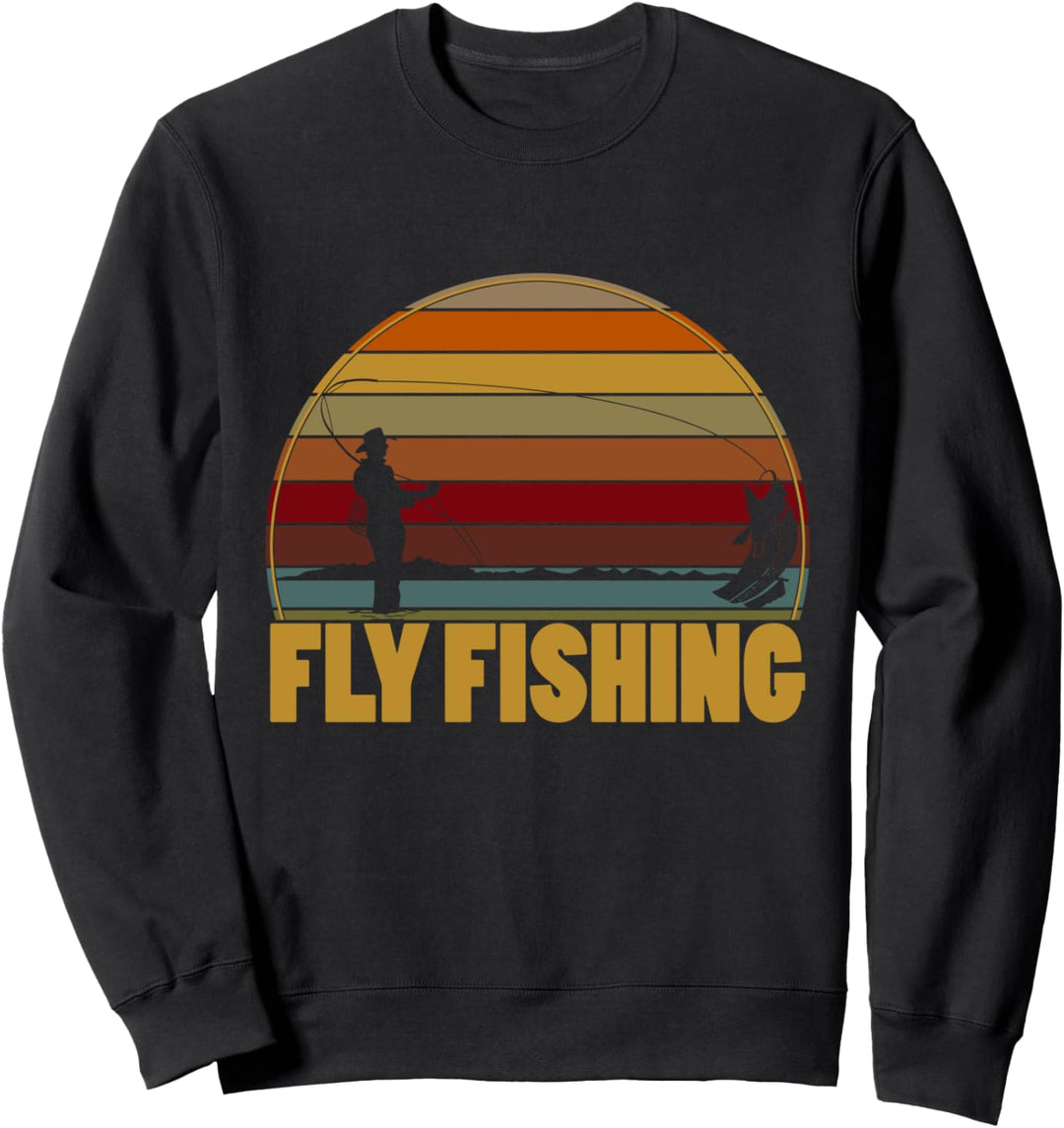 Retro Fliegenfischer mit Angelrute Fischer Fliegen Fischen Sweatshirt